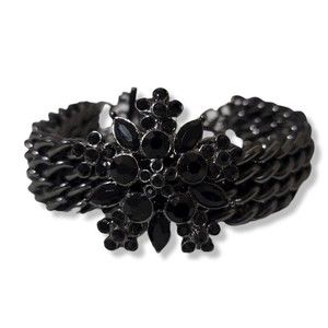 Bracelet Black chain crystal cluster dark silver statement